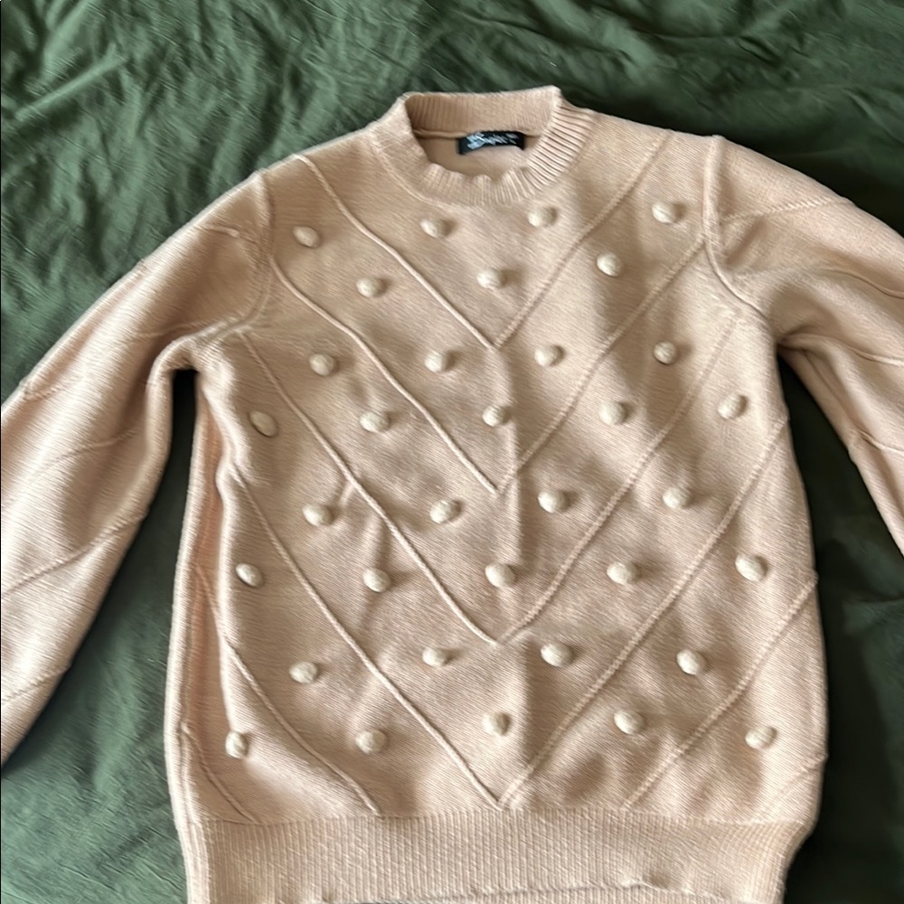 Simplee Apparel Cream Crew Neck Sweater with Textured Design